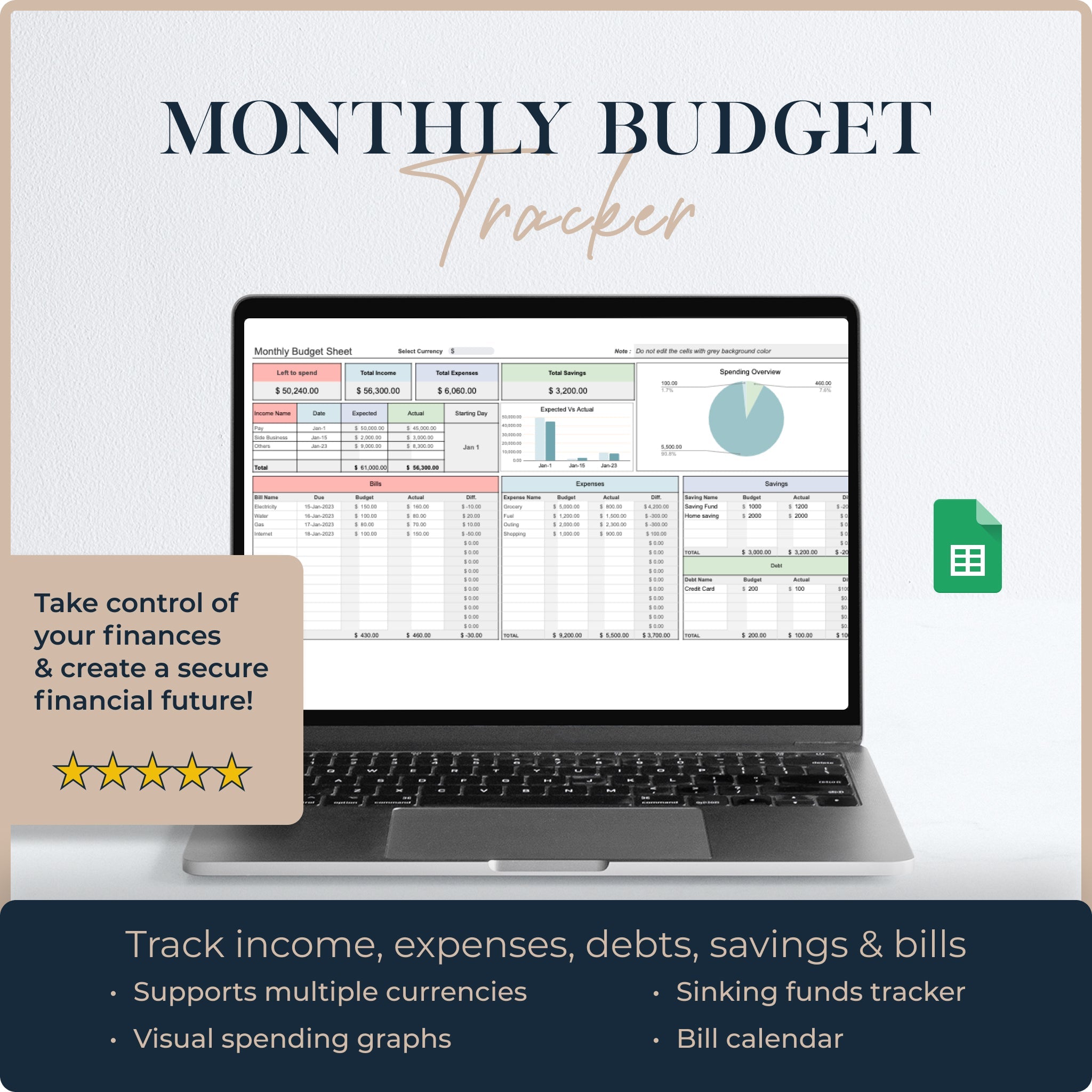 Monthly Budget Tracker: Personal & Household Budget Template